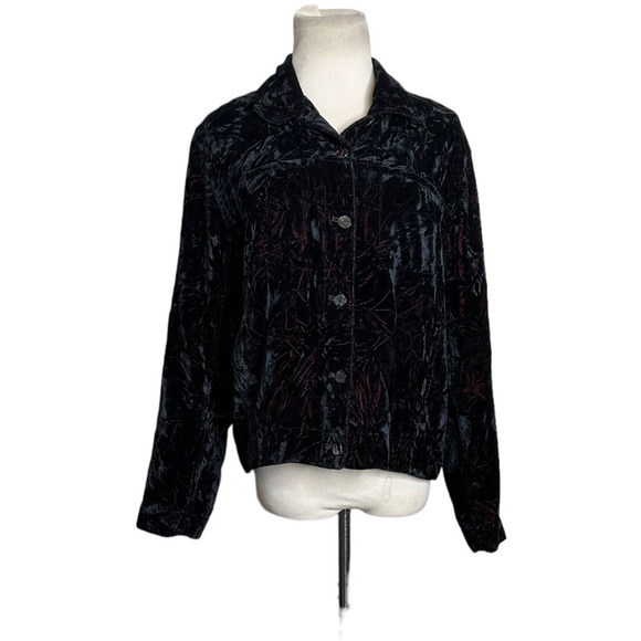 Chico's Design vintage black red crushed velvet button jacket size 1 - M - Picture 1 of 13